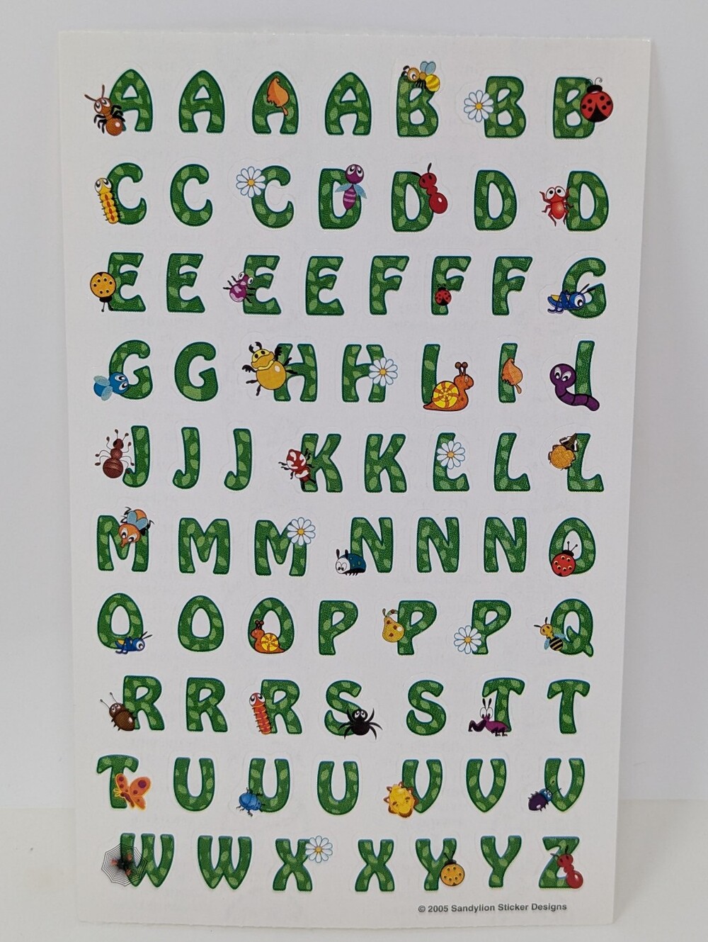 Sandylion Stickers Green Alphabet Sheet with Bug Accents Vintage